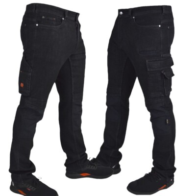 Herren Arbeitsjeans schwarz Stretch Denim Cordura Knieschützer Taschen strapazierfähige Hose