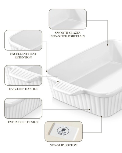 MALACASA 4,4 QT Plato para Hornear, 9x13 Cazuela Grande para Horno, Cerámica Baki... - Imagen 3 de 10