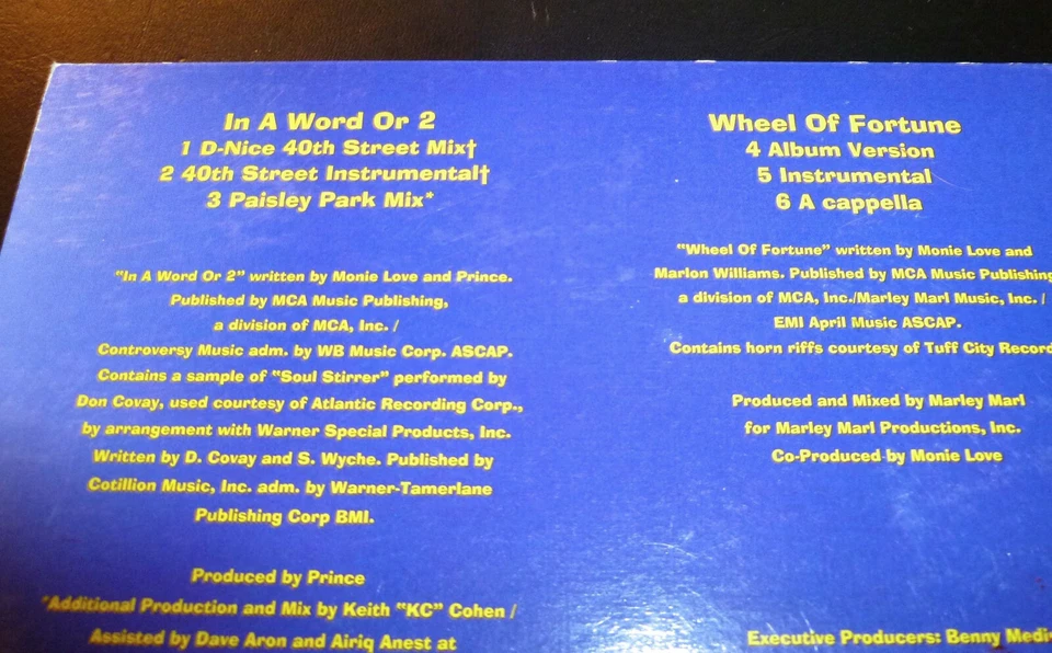 MONIE LOVE "In A Word Or 2/Wheel Of Fortune" (CD-Single 1993) 6-Tracks Prince VG - Image 3 of 4