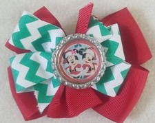 New Homemade Christmas Bottle Cap Hair Bow Clip Disney Mickie  Minnie Santa