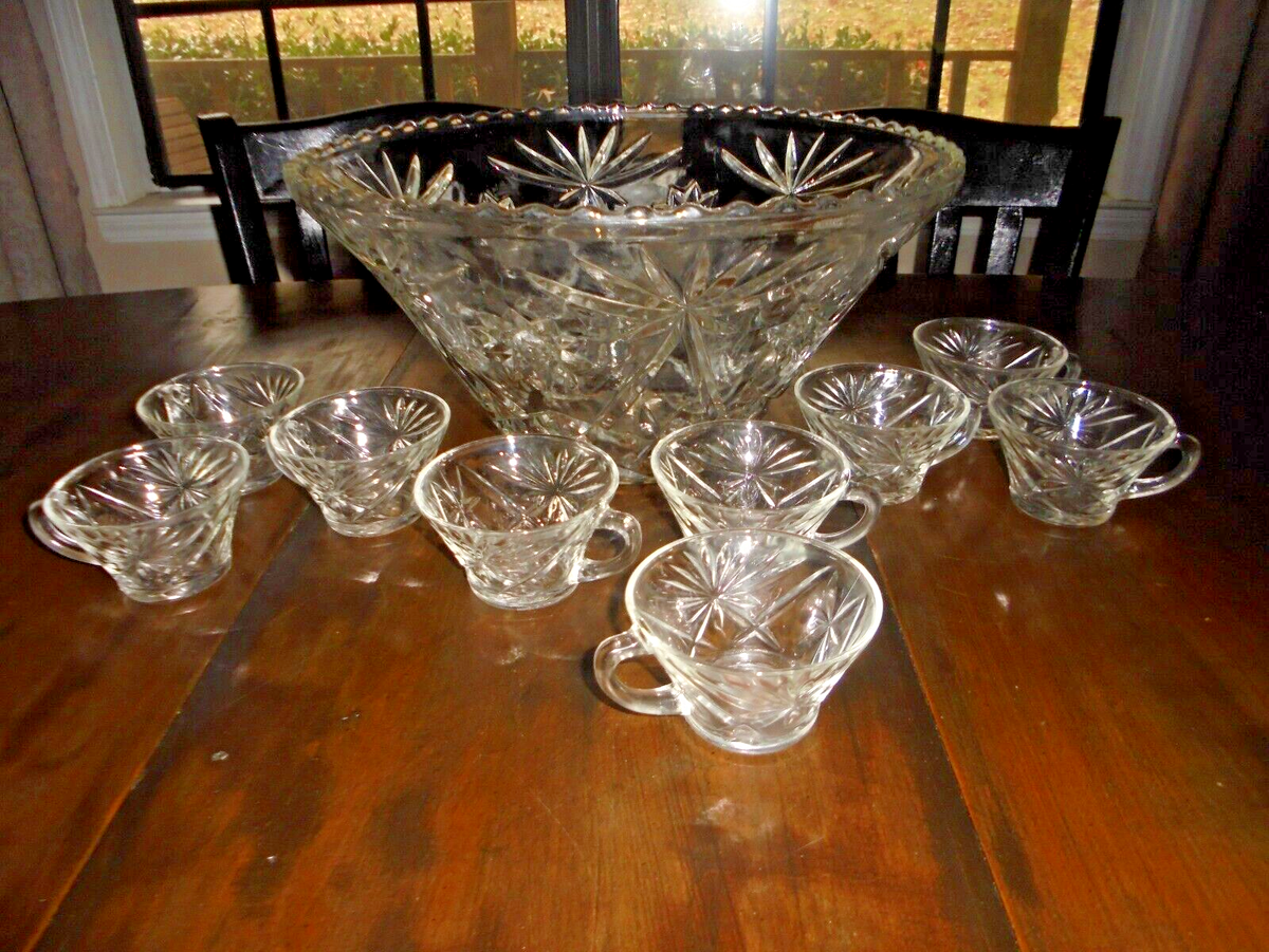 VINTAGE ANCHOR HOCKING STAR OF DAVID PUNCH BOWL SET/W 9 CUPS | eBay