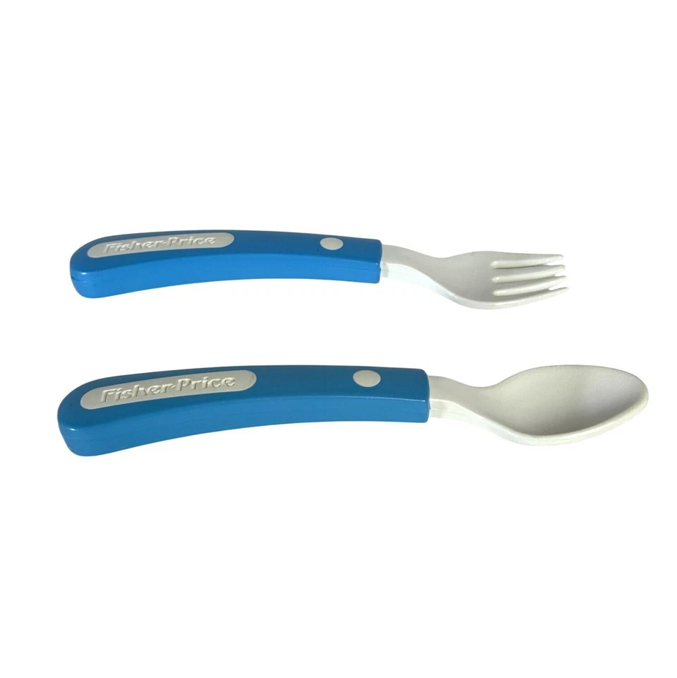 Fisher Price Utensilios para Niños Azul Blanco De Colección Tenedor Cuchara Alimentación Bebé Niño Pequeño Foto 4 de 4
