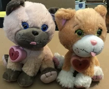 LOT OF 2 Cabbage Patch Kids CPK Adoptimals Plush 9" Tall Cat Purrs Heart