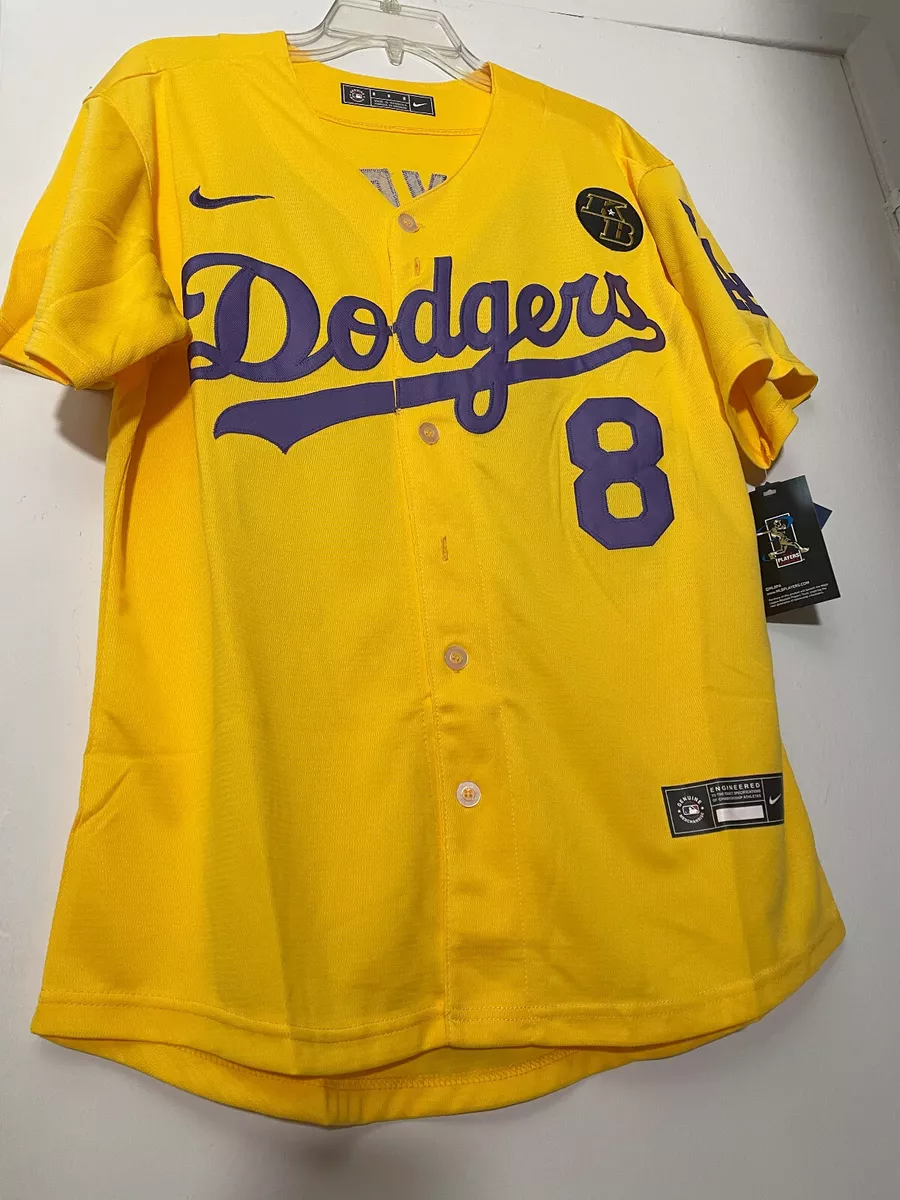 Kobe Bryant Los Angeles Dodgers #8 Front #24 Back KB patch yellow jersey