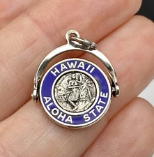 Vintage Forstner Sterling Silver HAWAII ALOHA STATE Enamel Spinner Travel Charm
