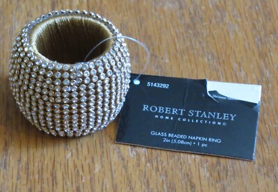 Robert Stanley Gold Rhinestone Glass Beaded Christmas Napkin Rings