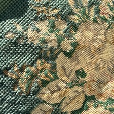 Vintage Pair of Cusions Green Velvet With Floral Needlepoint.