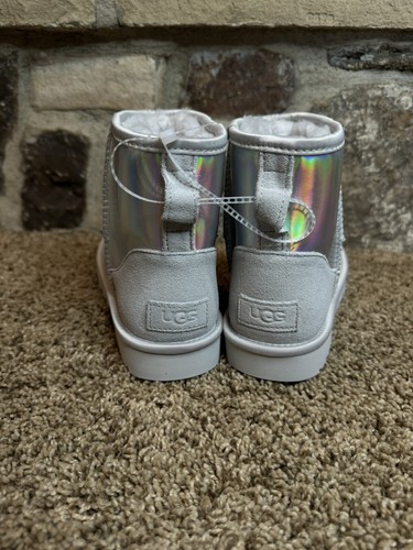 UGG Australia Classic Mini Iridescent Boots Women's Silver Grey Shoes 1153532 - Picture 2 of 5