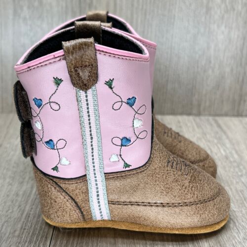 Cody James Old West Western Boots Infant Girls Size 3 Heart Poppet Pink Beige - Picture 1 of 8