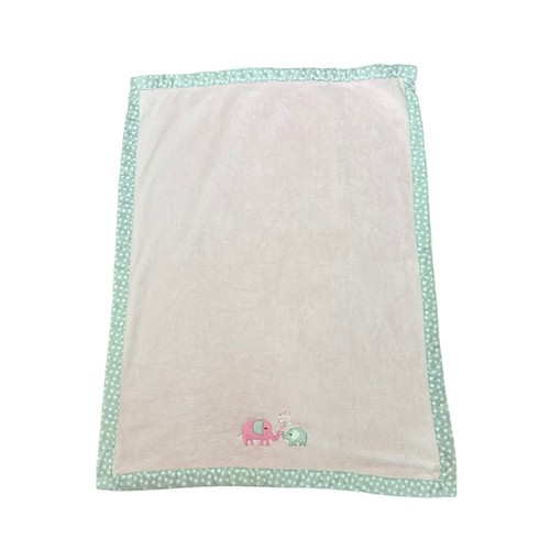 CARTER'S Pink Mommy & Me Blanket Elephants Polka Dots 30x39 Gray Trim Mom Baby - Picture 3 of 5