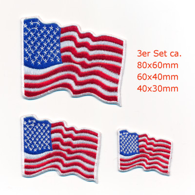 3 Wehende USA Flaggen USA Flags - Amerika Patches Aufnäher Aufbügler Set 1086
