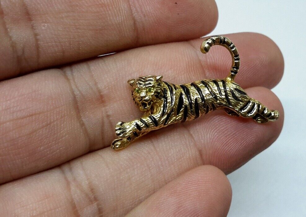 Unsigned Gayle Bright??? Tiger Pendant 14K Gold w… - image 10