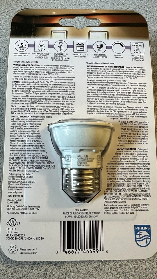 New 2-pack Philips 7W=50W Bright White Glass LED Light Bulb Par16 Flood - Image 2 of 2