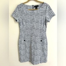 TAHARI Women’s Black & White Tweed Print Short Sleeve Dress 8 Corporate Office