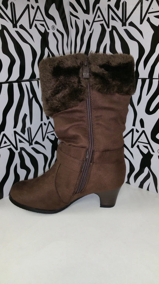 Anna TB200-02 Niñas Tacón Medio Pantorrilla Imitación Piel Botas Gamuza talla 9-4 Foto 4 de 4