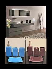 COMPLETE 4PC BATHROOM CERAMIC ACCESORIES OR 3PC RUG SET VANITY DECOR SOLID 
