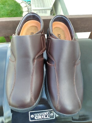 King Size Leather Men s Slip-On Shoes Brown Unique Hook & Loop Close Sz 10.5W 