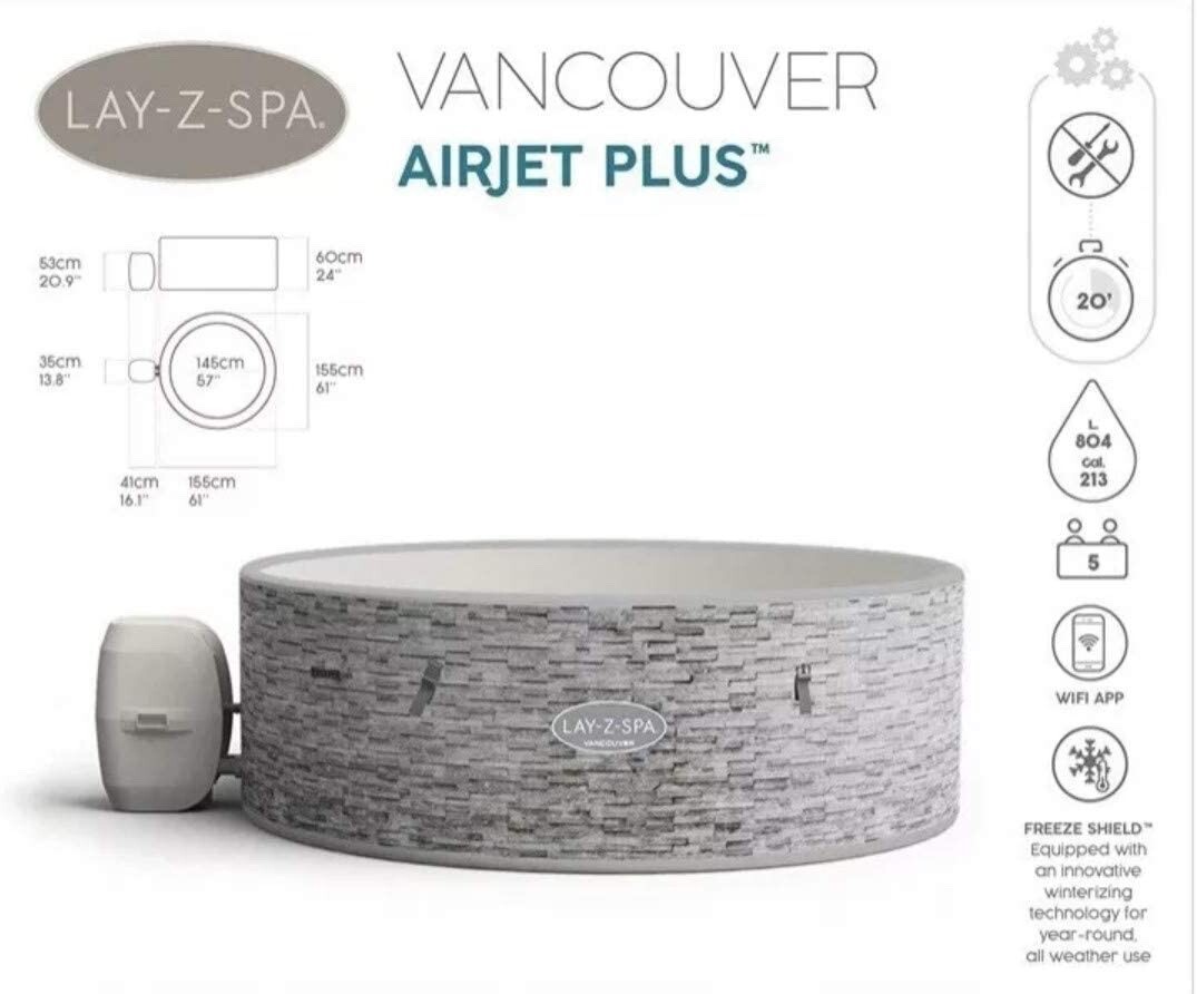 LayZSpa Vancouver Hot Tub, 140 AirJet Inflatable Massage System, 35