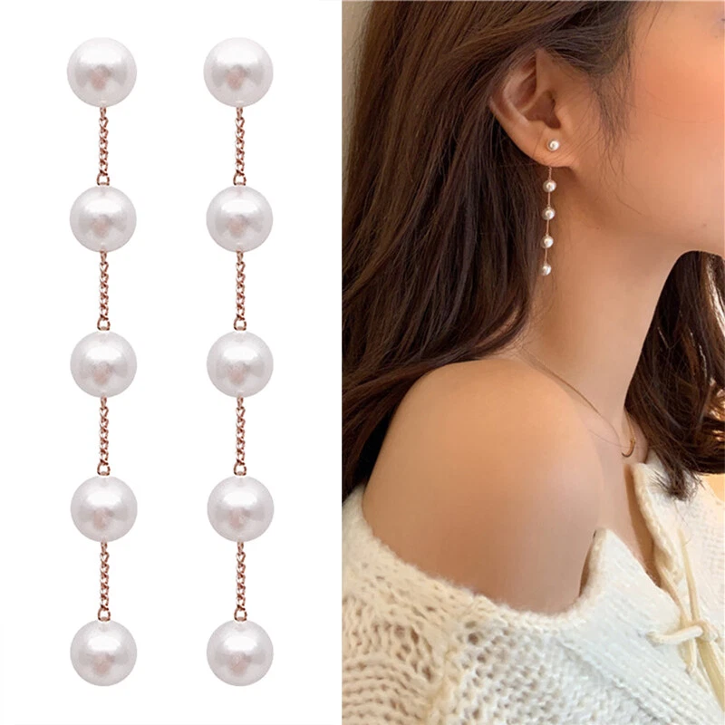 Chain Tassel Earrings For Women Temperament Pearl Long Earrings