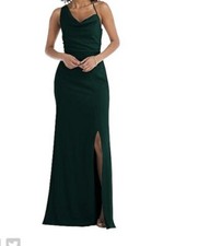 After Six NWT bridesmaid 1 Shoulder Sz 2 Draped Cowl Neck Maxi Evergreen 6849