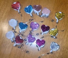15 Bling Heart Round Love Retractable Badge Reel Nurse ID Name Tag Holder...
