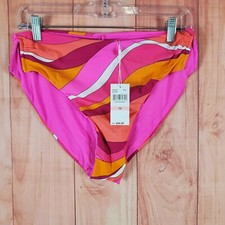 Trina Turk Vivid Vista Shirred Womens Bikini Bottom Sz 10 V-Side High-Waist