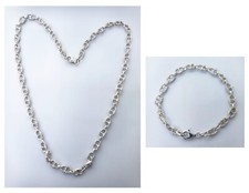 ARGENTO MASSICCIO 925 COLLANA + BRACCIALE UOMO DONNA MAGLIA MARINA SET PARURE