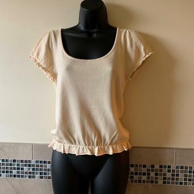 NWOT TOCCA Honey Beige Silk & Cashmere Short Sleeve Sweater SZ L