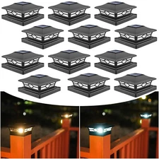 12PCS Solar Post Deck Cap Lights Outdoor Fence Dock 4x4/6x6 LED Lamp PVC Vinyl
