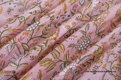 Indio Mano Bloque Impreso Rosa Floral 100% Algodón Mujeres Vestido Craft Tela - Imagen 1 de 4