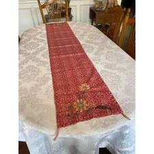 Handmade reversible table runner w/embroidery and tassels 72”L x 14”W