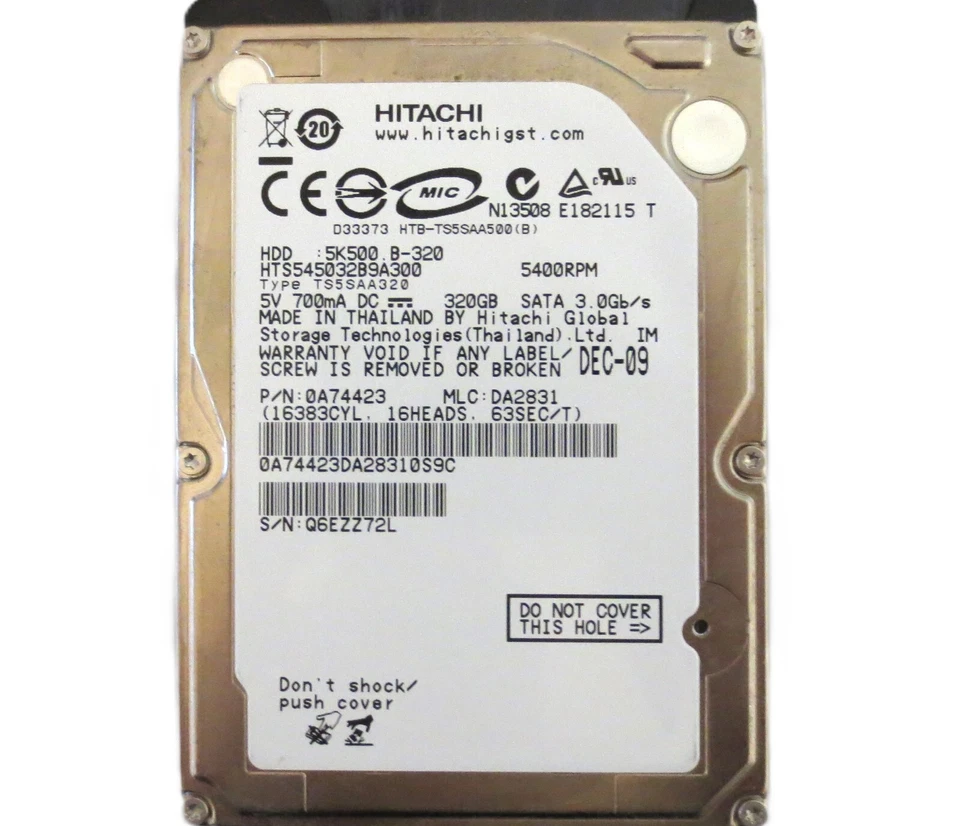Hitachi HTS545032B9A300 0A74423 DA2831 Thailand 320gb 2.5" Sata HDD 2009 - Image 3 of 4