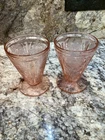 Set of 2 Vintage Jeanette Pink Cherry Blossom Footed Juice Tumblers Sherbet Cups