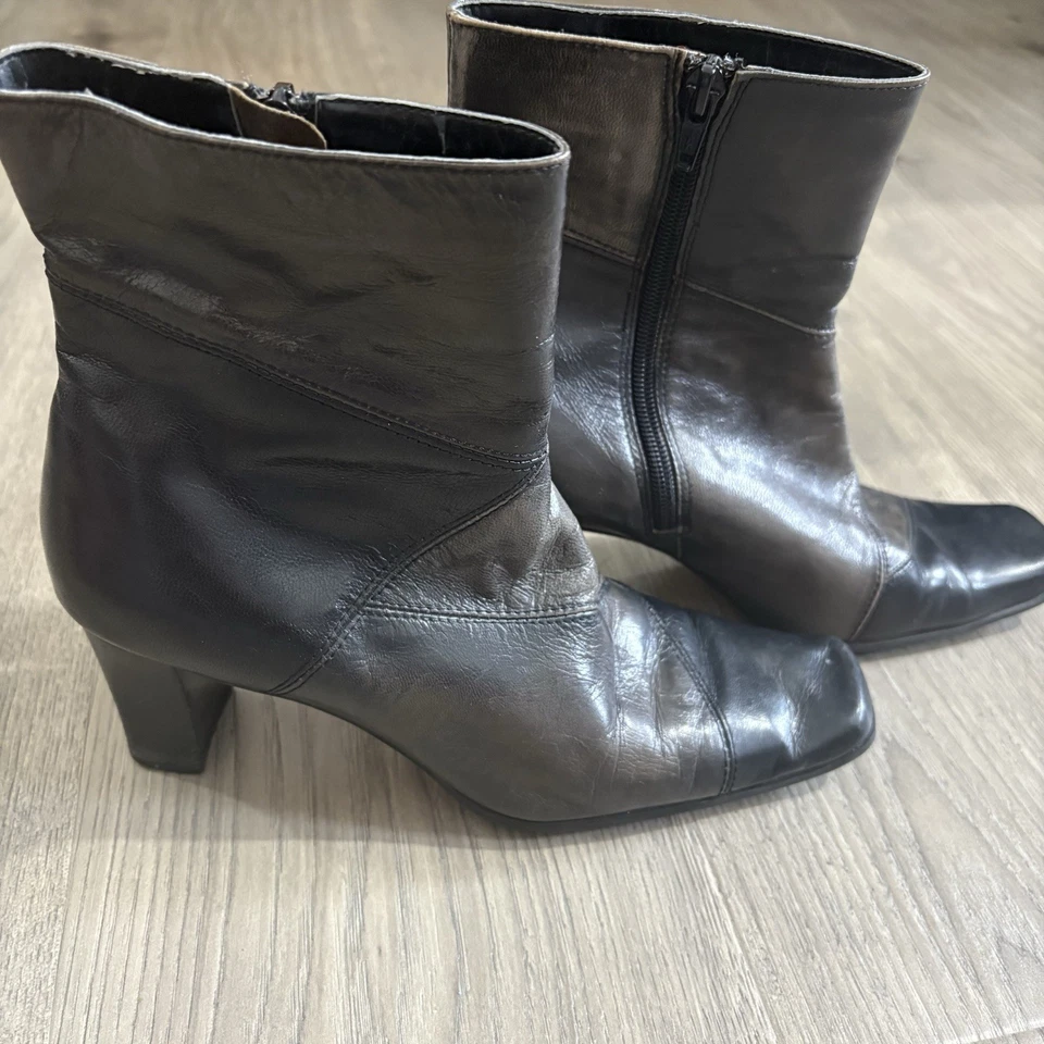 Liz Claiborne Flex Kildare Brown Black Patchwork Leather Ankle Boots Women Sz 8M - Image 2 of 4