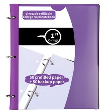 3 Ring Binder Notebook, 1 Inch, 50 Sheets College Ruled, Refillable, Purple