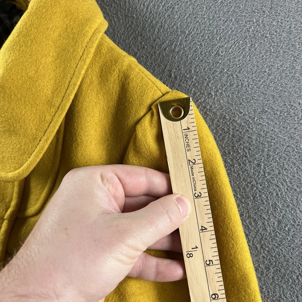 Abrigo de Colección Steve Madden Pequeño Amarillo Mostaza Lana Plisado Chaqueta de Montar Guisante Foto 3 de 4