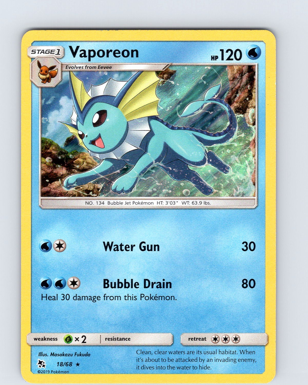 Pokemon TCG Vaporeon S&M Hidden Fates 18/68 Holo Rare Card NM
