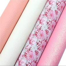 4 piece set Pink flower glitter FAUX LEATHER SHEET 8 x 13" 1241395
