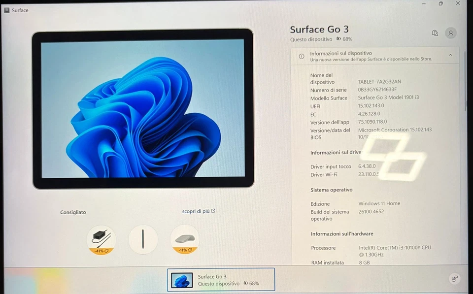 Microsoft Surface Go 3 10,5" 1,3 GHz Intel Core i3 128GB SSD [WiFi] platino - Immagine 3 di 4