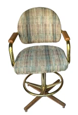 VINTAGE CHROMCRAFTCORP. MID CENTURY MODERN SWIVEL BAR ARM CHAIR  WITH FOOT REST