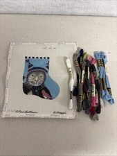 Handpainted Needlepoint Canvas by Maggie Cat in Winter Hat Stocking  Floss