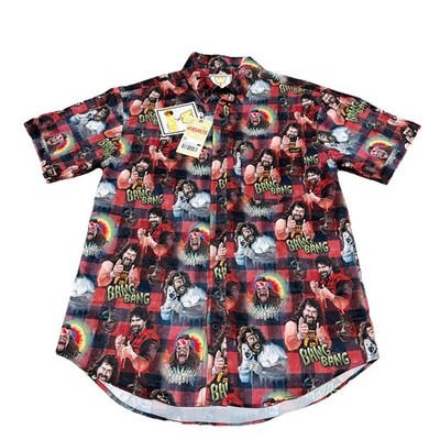 RSVLTS Mick Foley WWE M Faces Of Foley Button Shirt Short Sleeve EUC Wrestling