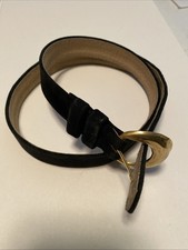 Ann Taylor Vtg Black Suede Belt 9045 Made In USA 1989 Sz Small Gold Toned Buckle