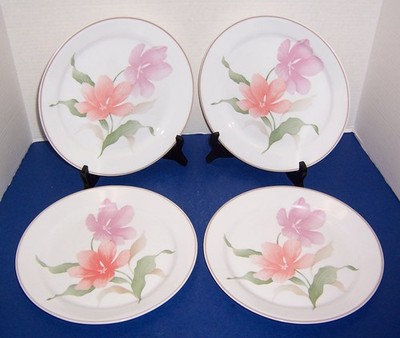 Corning Corelle Pacifica 4 Dinner Plates (10 1/8 ) Peach Lavendar Flowers NICE