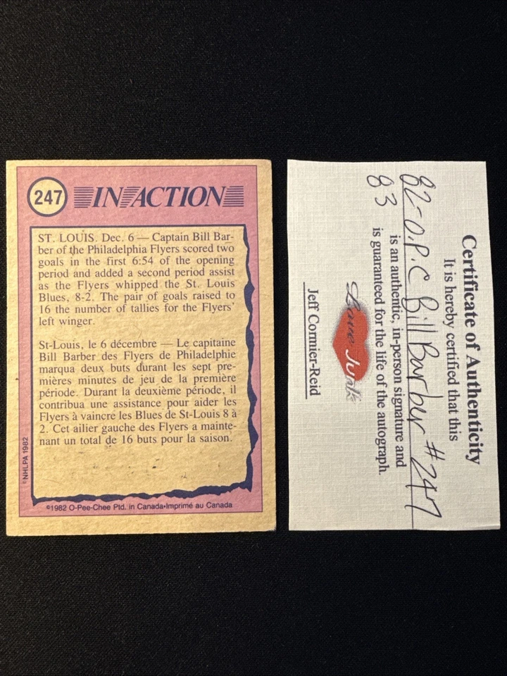 Bill Barber Autographed 1982-83 O-Pee-Chee Card #247 Flyers. - Image 3 of 4