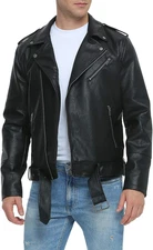 Leather Jackets for Men, Faux Bomber Jacket Mens Motorcycle Lapel Asymmetric Zip