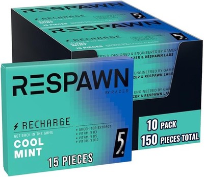 BY , Energy and Focus Gum, 5 Gum, Sr-Free, Cool Mint, Bulk Box
