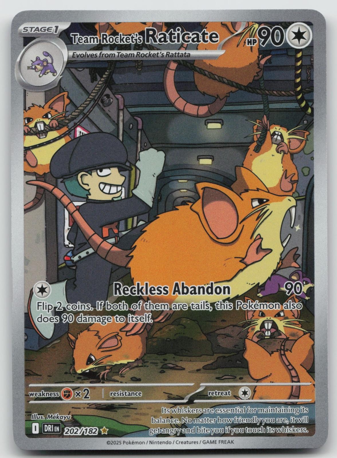 Team Rocket's Raticate 202/182 Illustration Rare Destined Rivals Pokemon Holo NM