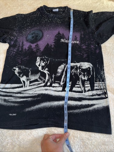 Vintage 1991 San Segal Wolf T-Shirt Single Stitch All Over Print Large - Bild 11 von 12