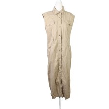 Vintage 90s Rafaella khaki tan button front sleeveless midi shirt dress 8